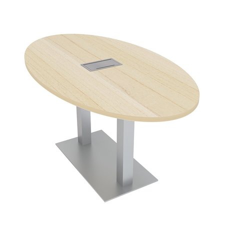 SKUTCHI DESIGNS 5Ft Slim Meeting Table, Electric And Data, Square Metal Base, 4 Person Oval Table, Maple HAR-OVL-34x60-DOU-ELEC-XD08